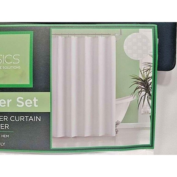Eco-Basics Shower Set – White 72" x 72" 2 Piece Set, Embossed Curtain with Peva - Picture 6 of 12